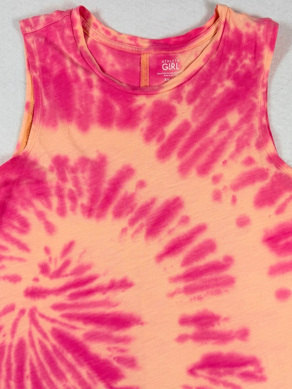 Athleta Girl Tie Dye Sleeveless Tank Top XXL 16 Pink Peach Cotton Athletic - Picture 9 of 9